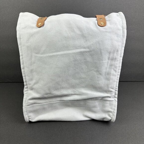 Feed Tote Bag Canvas Glacier Grey Tan Leather Gold Hardware Handbag No Closure - Picture 5 of 12